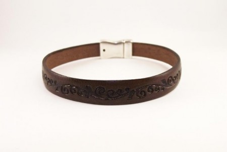 Bracelet homme en cuir marron décoré type floral - fermoir magnétique
