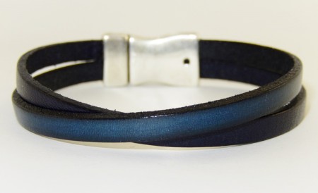 Bracelet homme en cuir bleu marine et bleu vintage - fermoir magnétique