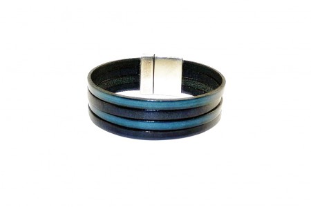 Bracelet cuir homme "all blue" bleu marine et bleu pétrole - fermoir magnétique