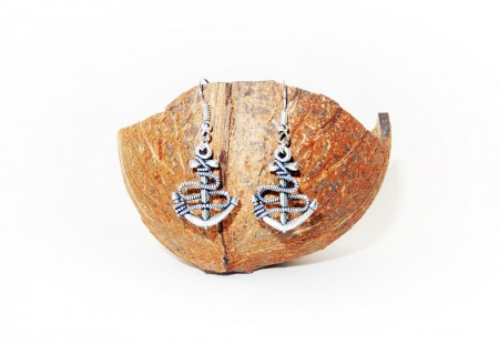 Boucles d'oreilles ancre marine et corde en métal argenté