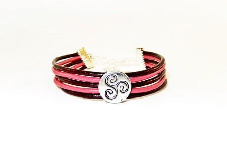 Bracelet crois de Triskel femme en cuir marron et rose