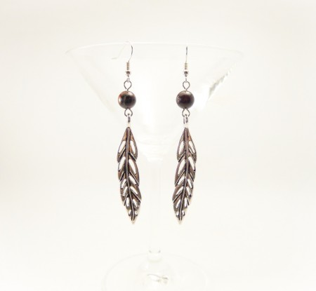 Boucles d'oreilles feuilles et perles en jaspe bréchique